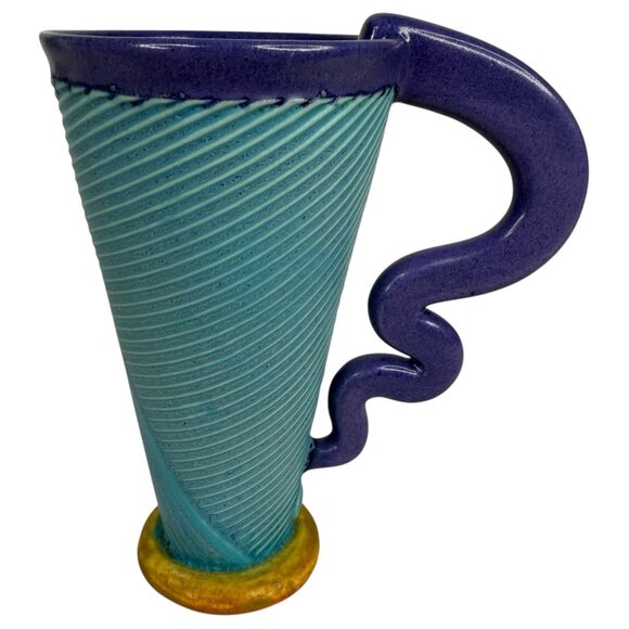 Margo West Studio Pottery Coffee Mugs Set Of 2 Art Deco Style Blue Purple - Picture 3 of 8